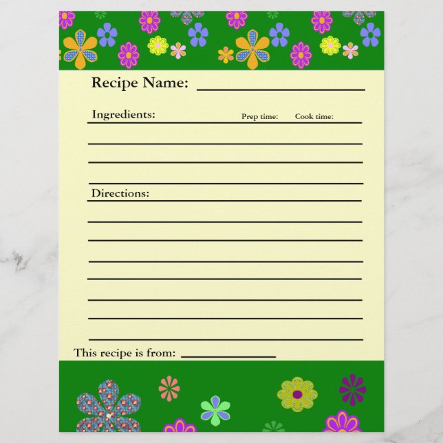 Recipe Pages for Family Favourites Binder (Front)