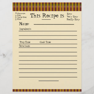 Recipe Pages for Plaid Binder