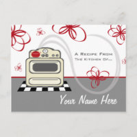 Recipe Postcard - Retro Stove Modern Red Kitchen