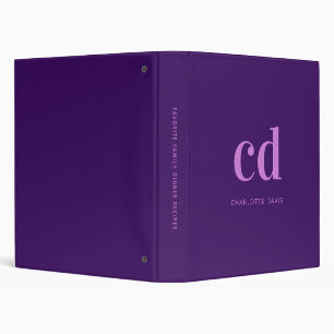 Recipe purple pink monogram cookbook binder