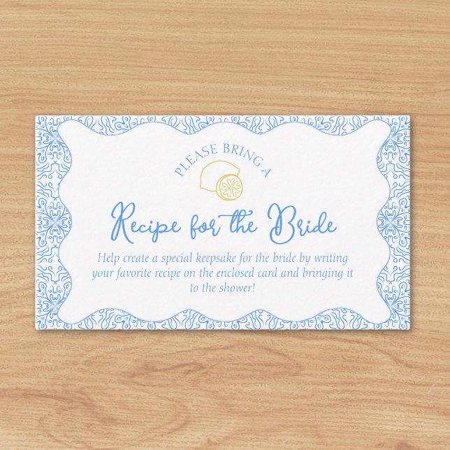 Recipe Request Card for Lemon & Blue Bridal Shower (Creator Uploaded)