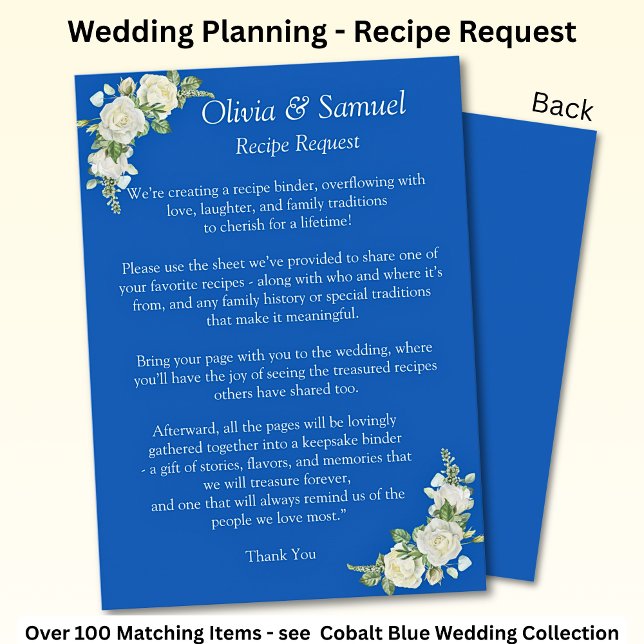 Recipe Request - Cobalt Blue & White Roses Wedding Enclosure Card (Creator Uploaded)