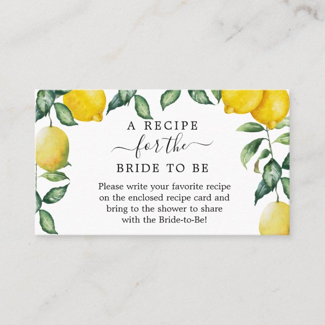Recipe request for Bridal Shower Lemons greenery Business Card (Front)