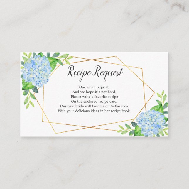 Recipe Request Hydrangea Geometric Bridal Shower Enclosure Card (Front)