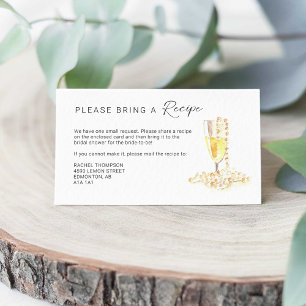 Recipe Request Pearls and Prosecco Bridal Shower Enclosure Card