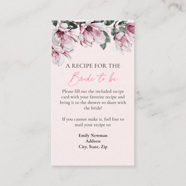 Recipe Request | Pink Floral Bridal Shower Enclosure Card (Front)