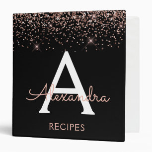 Recipe Rose Gold Blush Pink Glitter Monogram Binder