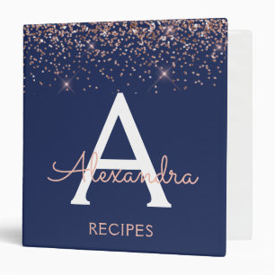 Recipe Rose Gold Blush Pink Glitter Monogram Binder