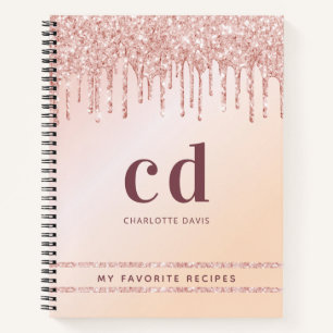 Recipe rose gold pink glitter monogram modern notebook