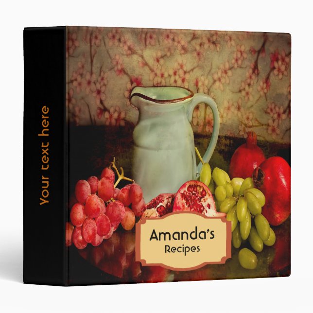 Recipe rustic cookbook binder with grapes wine mug (Front/Spine)