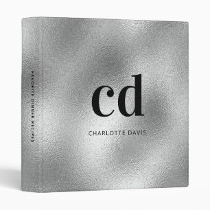 Recipe silver monogram name cookbook binder