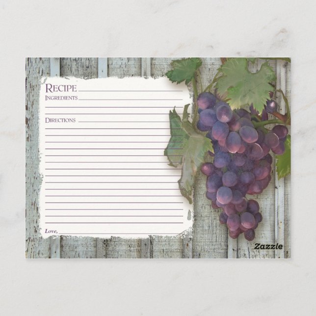 Recipe to Share Bridal Shower Wine Vineyard Grapes Postcard (Back)