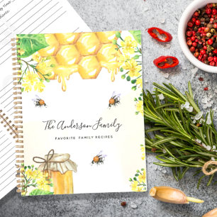 Recipes bees honey yellow florals monogram notebook