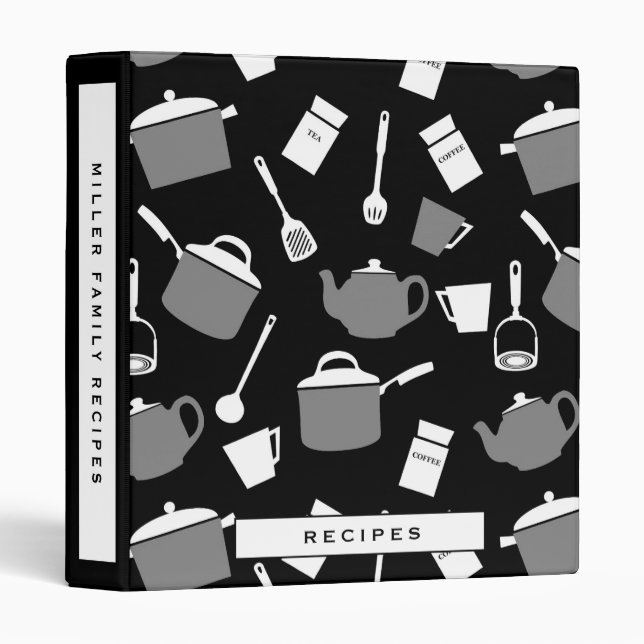 Recipes | Black White & Grey Kitchen Pattern Binder (Front/Spine)