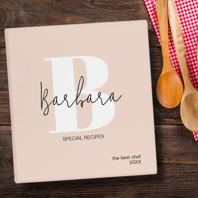Recipes Blush Pink Modern Minimalist Monogram Binder (Creator Uploaded)