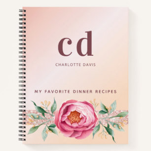 Recipes blush rose gold flower monogram notebook