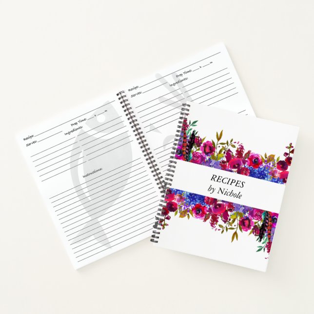 Recipes Bright Bold Flowers Pretty Personalized Notebook (Inside)