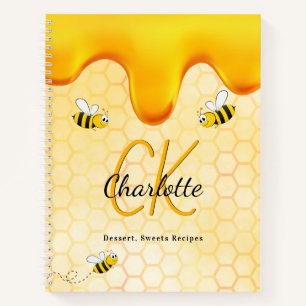 Recipes bumble bees honey dripping monogram notebook