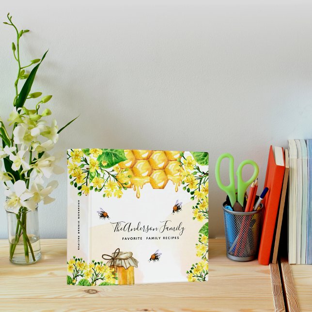 Recipes bumble bees honey yellow florals monogram binder (Creator Uploaded)