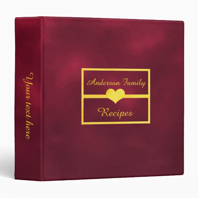 Recipes burgundy gold family cookbook monogram binder (Front/Spine)