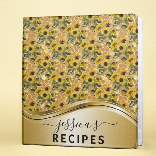 Recipes Cookbook Watercolor Monogram Sunflower Binder (Creator Uploaded)