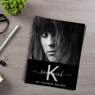 Recipes custom photo black white monogram notebook