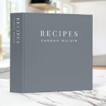 Recipes | Elegant Chic Stone Gray Sophisticated Binder<br><div class="desc">A simple stylish custom recipe binder design in white minimalist typography on an elegant minimalist soft charcoal stone gray background. The text can easily be personalized to make a design as unique as you are! The perfect bespoke gift or accessory! #recipes #binder</div>