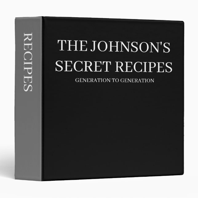 Recipes Elegant Classic Black and Grey Binder (Front/Spine)