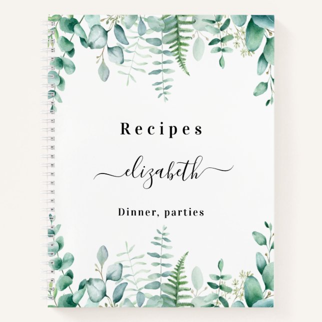 Recipes eucalyptus greenry woodland name notebook (Front)