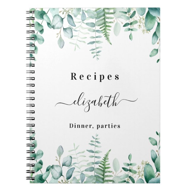 Recipes eucalyptus greenry woodland name notebook (Front)
