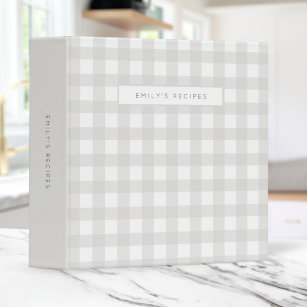 Recipes   Gingham Pattern Gray and White Binder