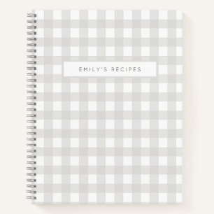 Recipes Gingham Pattern Grey and White Notebook