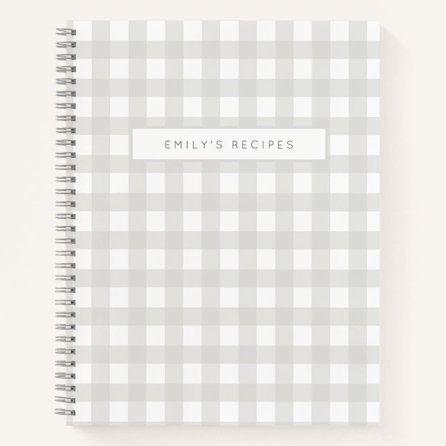 Recipes | Gingham Pattern Grey and White Notebook (Front)