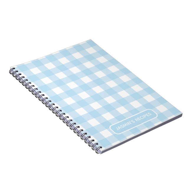 Recipes | Gingham Pattern Light blue and White Notebook (Right Side)