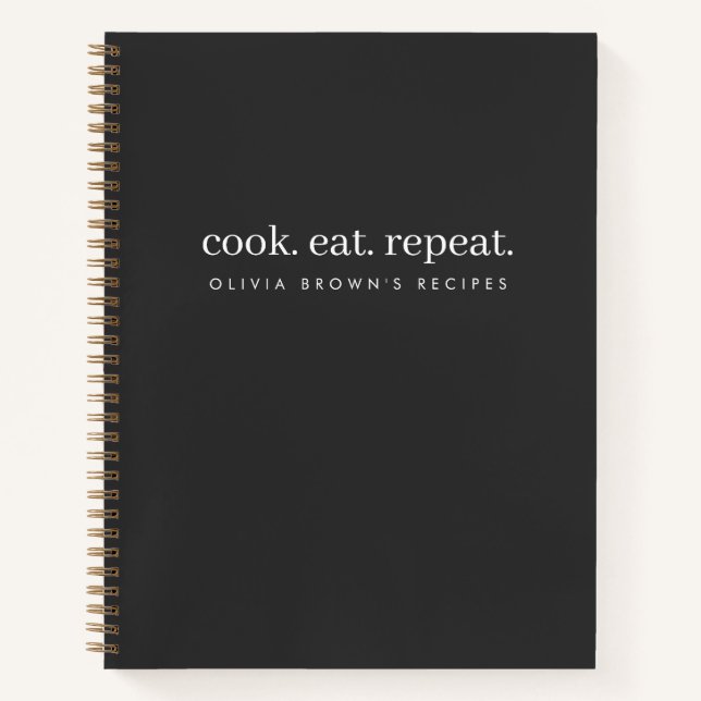Recipes | Minimalist Charcoal Grey Cook Eat Repeat Notebook (Front)