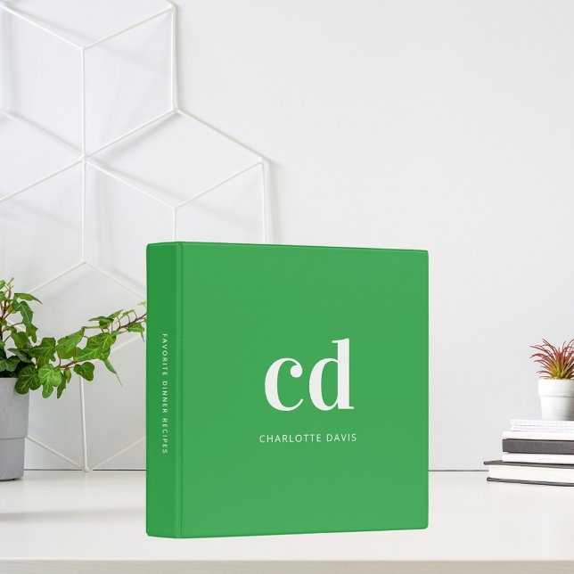 Recipes monogram green white custom name cookbook binder (Creator Uploaded)