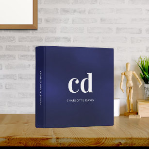Recipes monogram navy blue custom cookbook binder