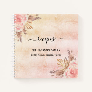 Recipes pampas grass blush pink floral family notebook