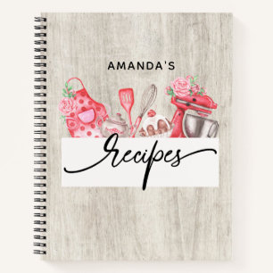Recipes Personalized Watercolor Kitchen Utensils Notebook