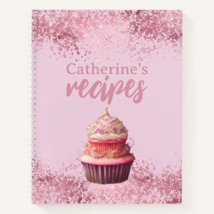 Recipes Pink Glitter Cupcake Personalised Notebook