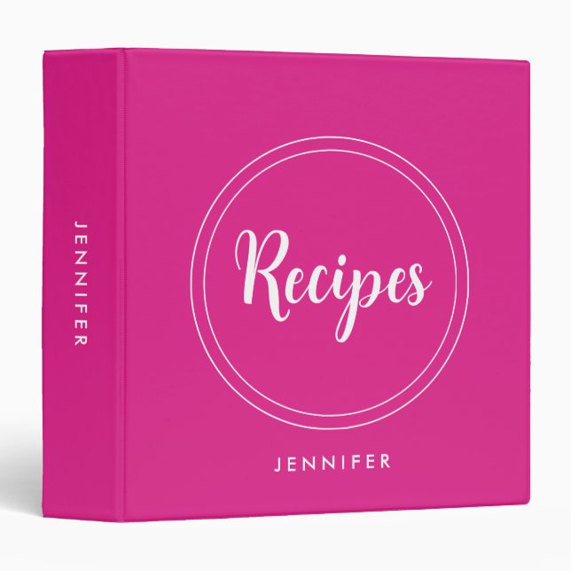 Recipes Pink & White Template Name Monogram Family Binder (Front/Spine)