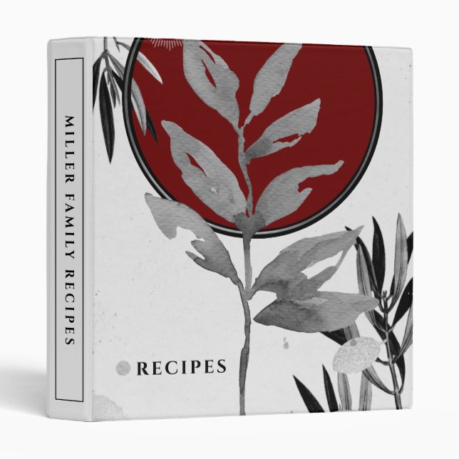 Recipes | Stylish Watercolor Leaves | Burgundy Binder (Front/Spine)