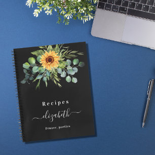 Recipes sunflower eucalyptus greenry black name notebook