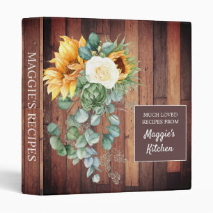 Recipes Sunflowers Eucalyptus Rustic Wood Notebook Binder
