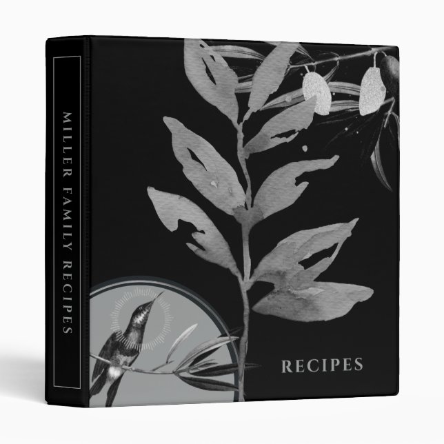 Recipes | Watercolor Leaves | Black Binder (Front/Spine)