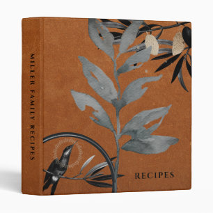 Recipes Watercolor Leaves Brown Leather Binder