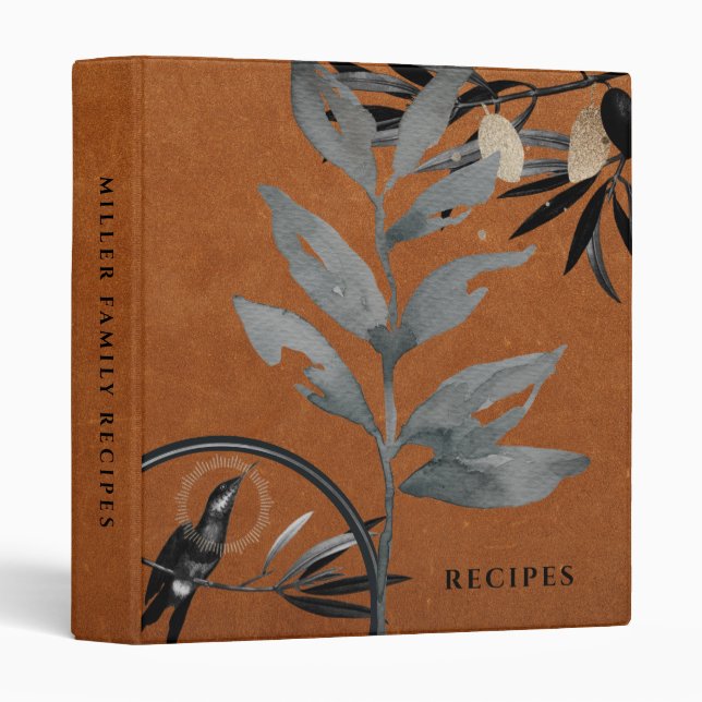 Recipes | Watercolor Leaves | Brown Leather Binder (Front/Spine)