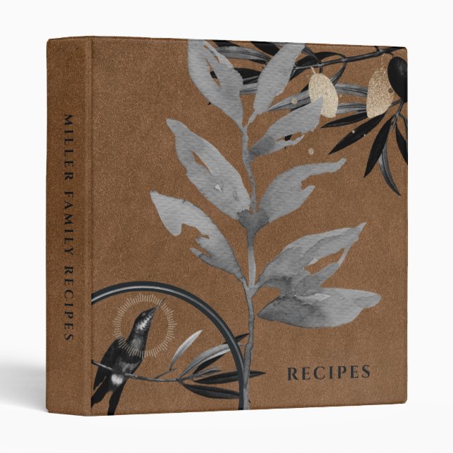 Recipes | Watercolor Leaves | Brown Leather Binder (Front/Spine)