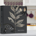 Recipes | Watercolor Leaves | Charcoal Grey Binder<br><div class="desc">Recipe cookbook binder for organizing your family's recipes, meal planning or other subject. Features an elegant artistic abstract watercolor leaf design in a charcoal grey black accents and custom coordinating text in light grey. Shown with "RECIPES" on the front cover in stylish typography and custom family name recipes on the...</div>