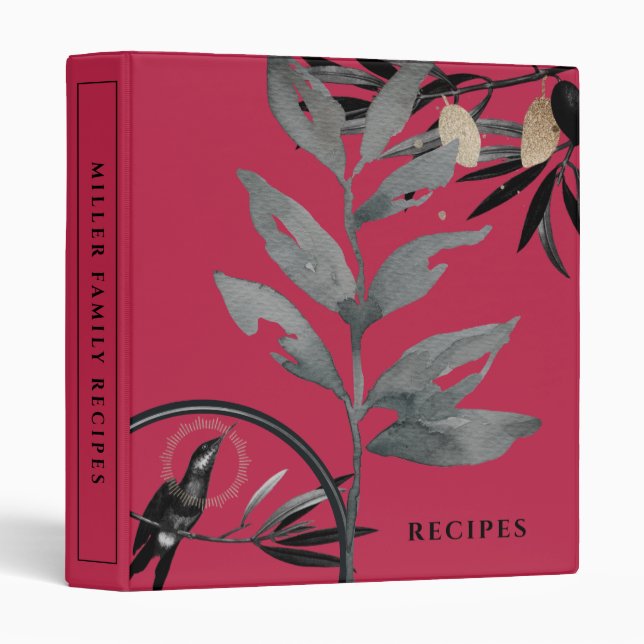 Recipes | Watercolor Leaves | Magenta Binder (Front/Spine)